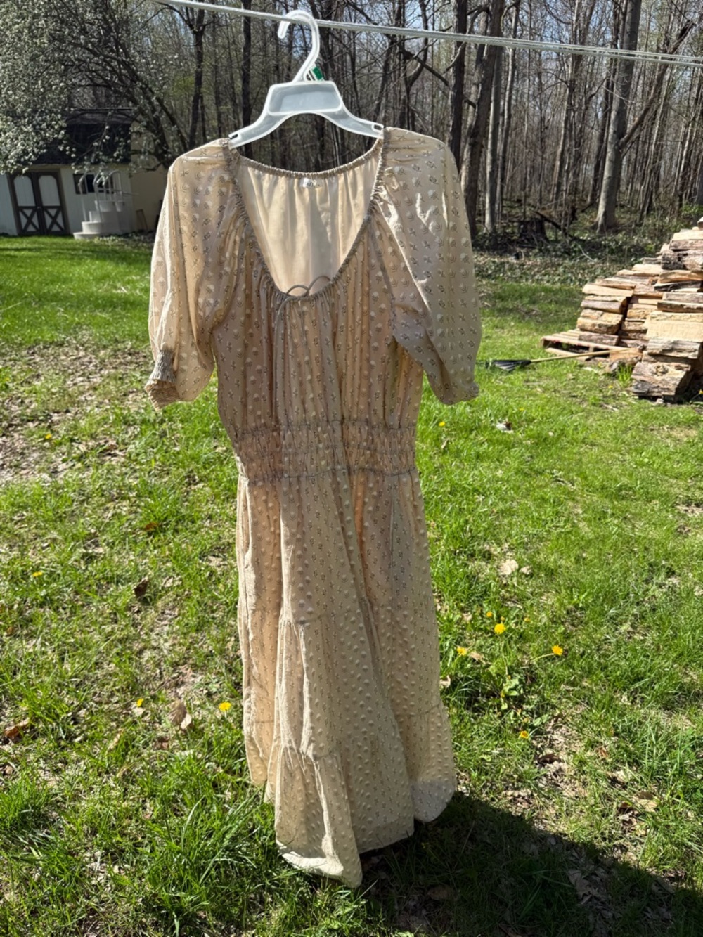 Neuflora Odette Dress - Beige Floral Tiered Midi Dress - Women's Summer Dress - Picture 2 of 2
